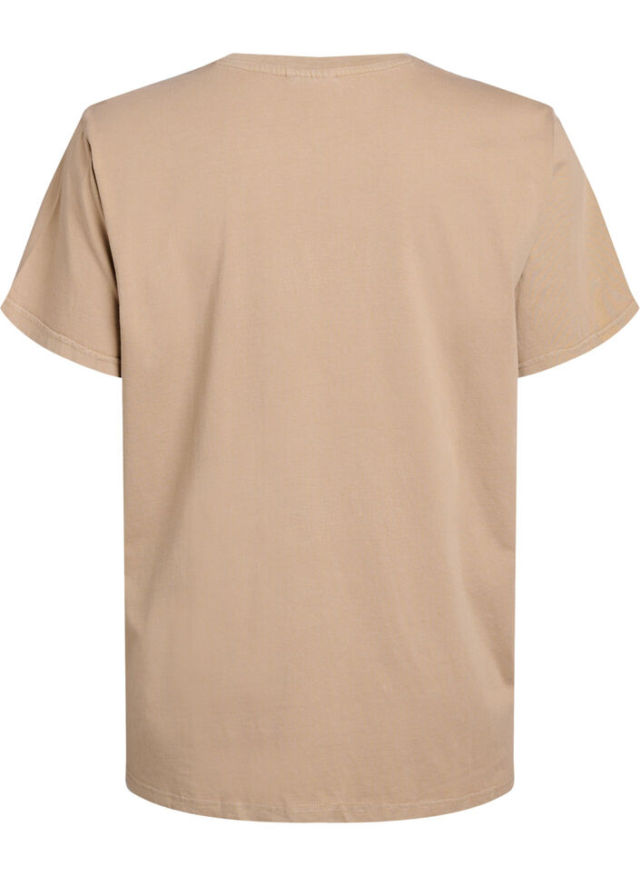 T-skjorte i økologisk bomull med strassteiner og sommerfuglmotiv, Brun, Packshot image number 1