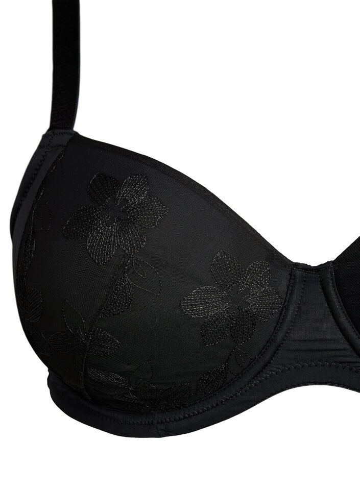 Polstret BH med blomsterbroderi, Svart, Packshot image number 2