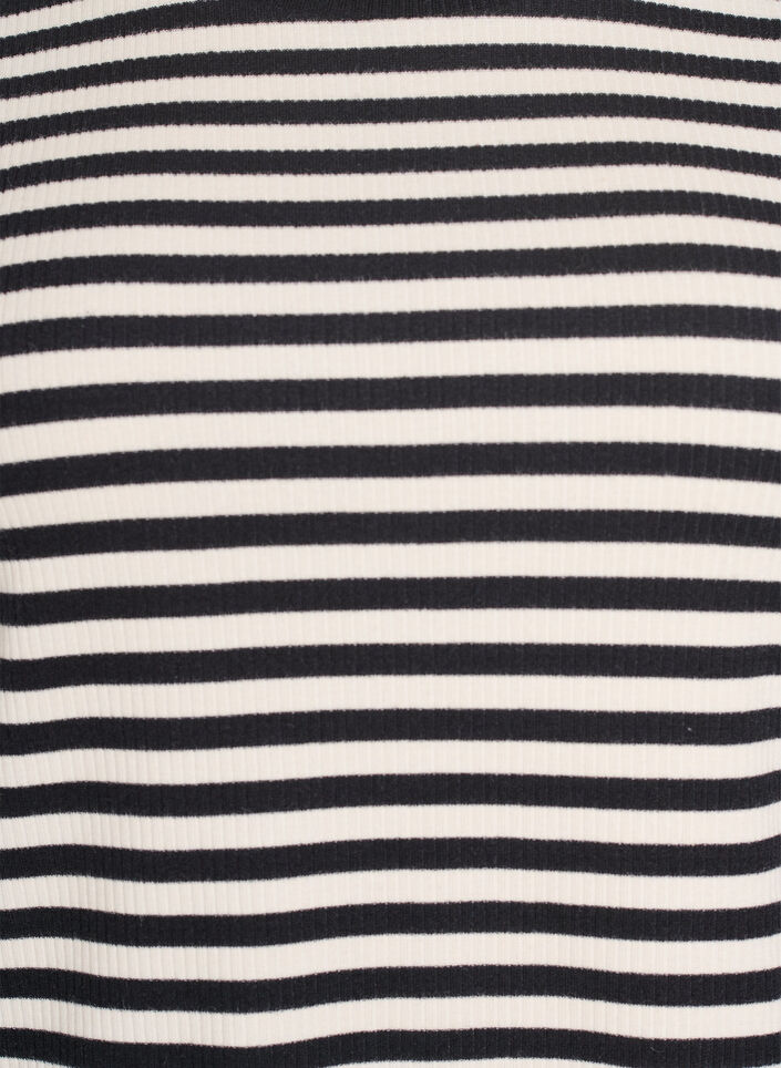 T-shirt med striper og ribbestrikket struktur, Svart, Packshot image number 2