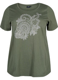 T-skjorte i bomull med rhinestone-motiv, Thyme w. Rhinestones