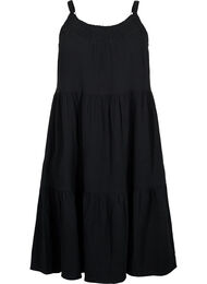 Ensfarget kjole i bomull med stropper, Black