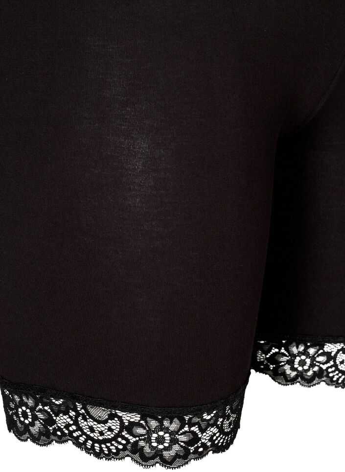 Sykkelshorts med blondekant, Svart, Packshot image number 2