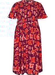 Kjole med smocking og blomstertrykk, Lilla