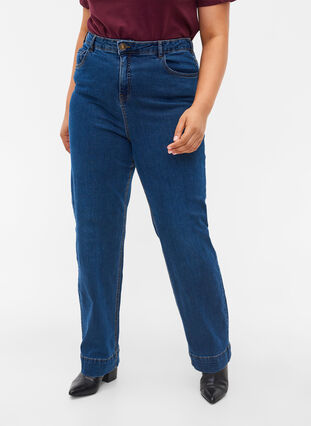 Regular fit Megan jeans med ekstra høyt liv, Blue denim, Model image number 2
