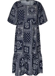 Ankellang kjole i viskose med paisley-trykk og korte ermer, Bl&aring;