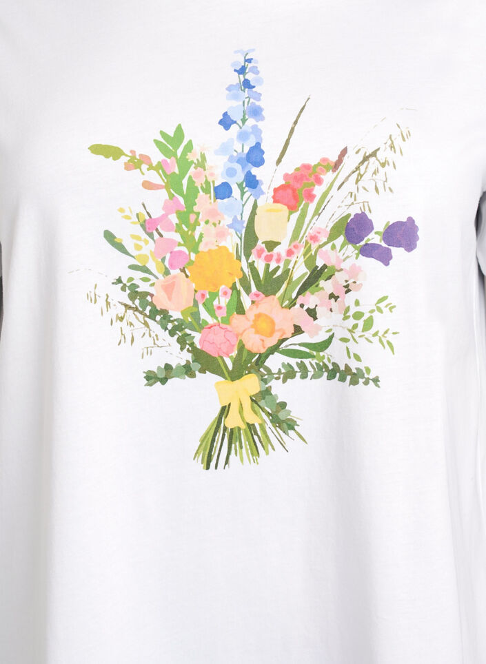 T-skjorte i økologisk bomull med blomstertrykk, B. White w. Flower, Packshot image number 2