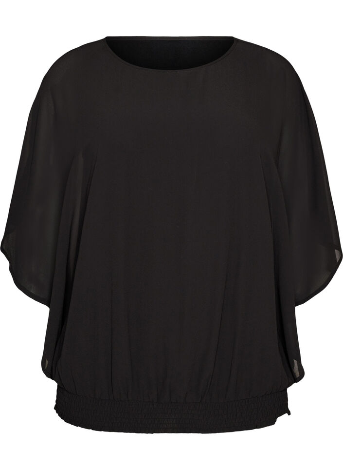 Chiffonbluse med ballongeffekt, Svart, Packshot image number 0