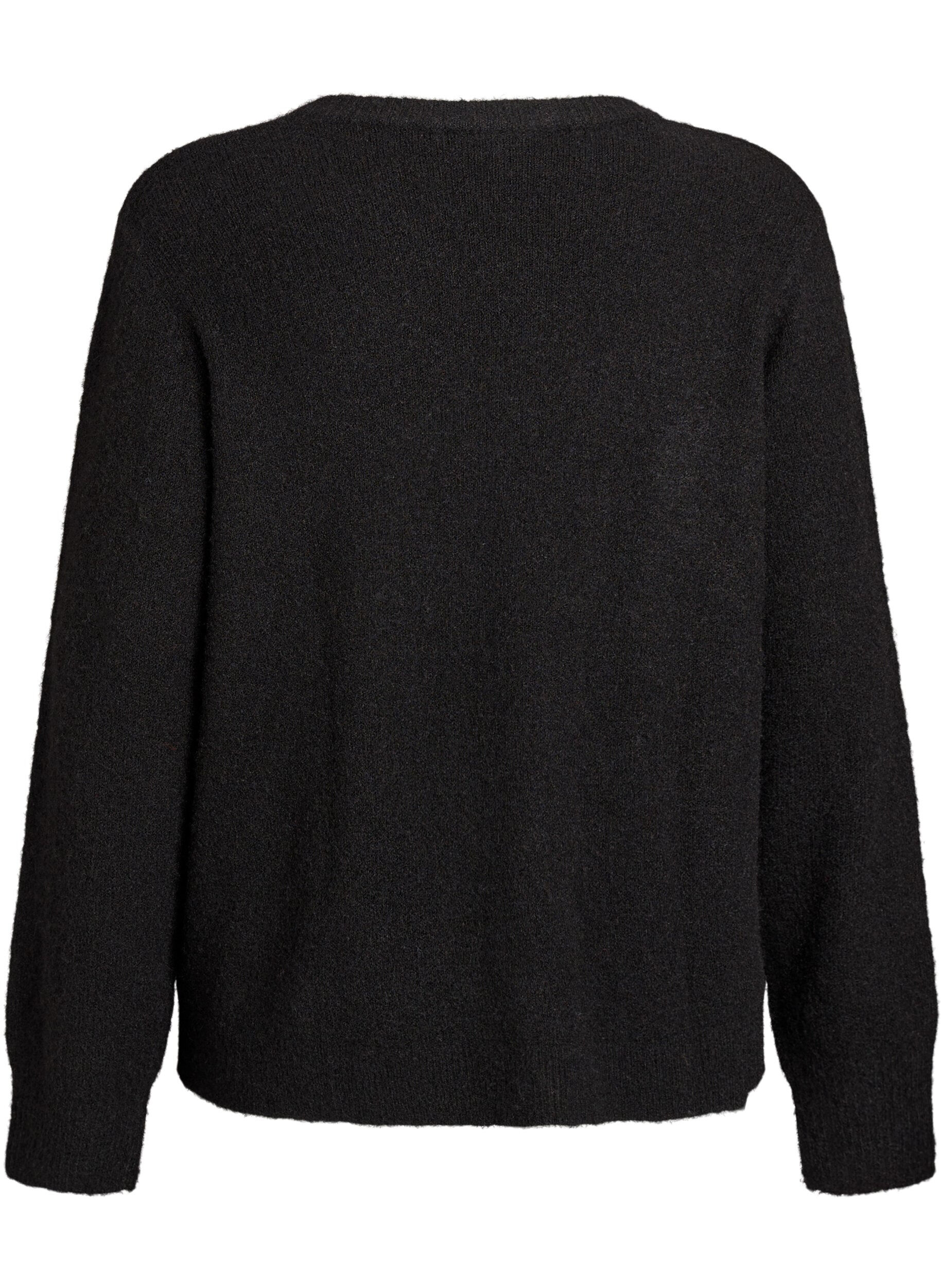 Zizzi Strikket cardigan med ull og knapper, Svart, Packshot image number 1