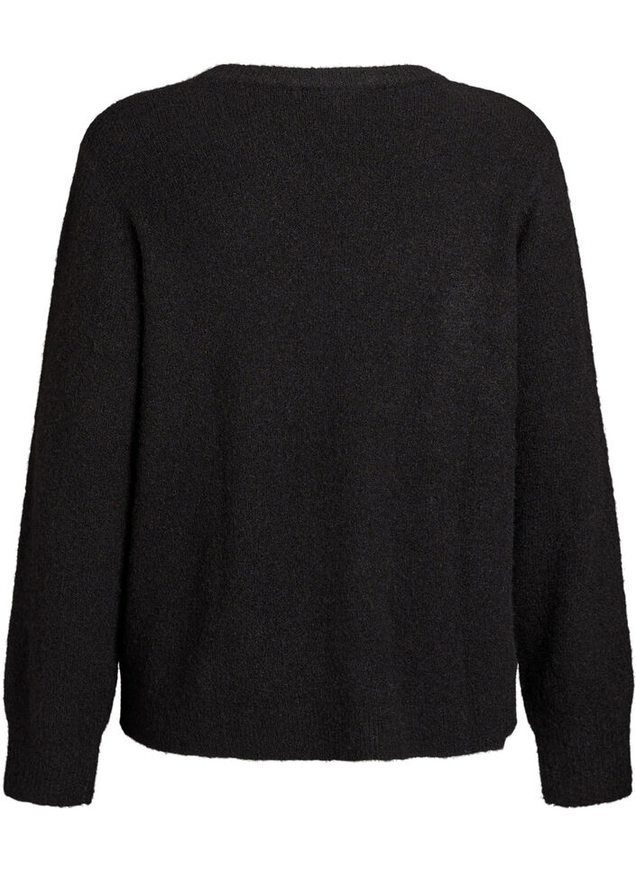 Strikket cardigan med ull og knapper, Svart, Packshot image number 1