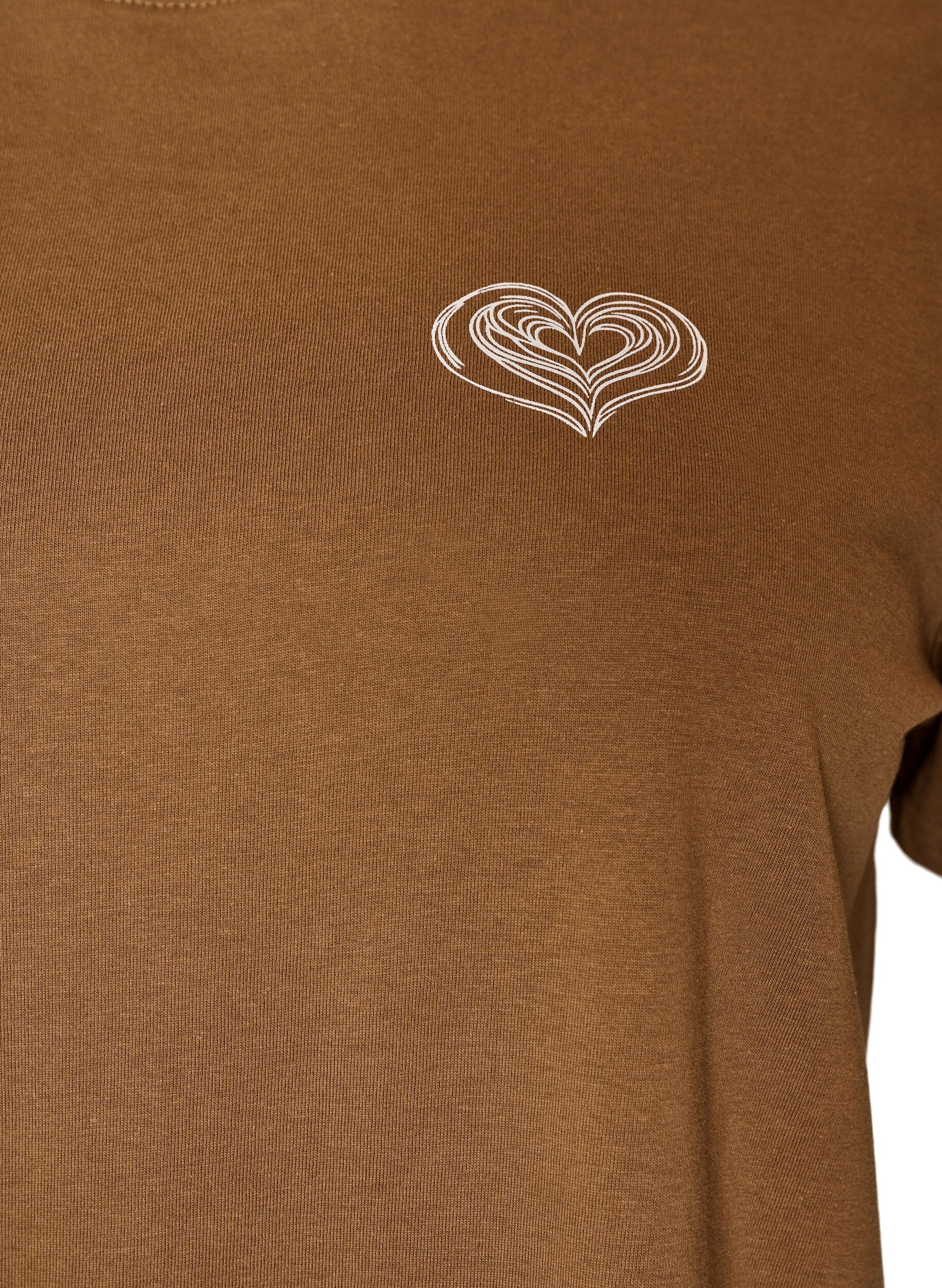 ZizziBomulls T-skjorte med trykk, Brun, Packshot image number 2