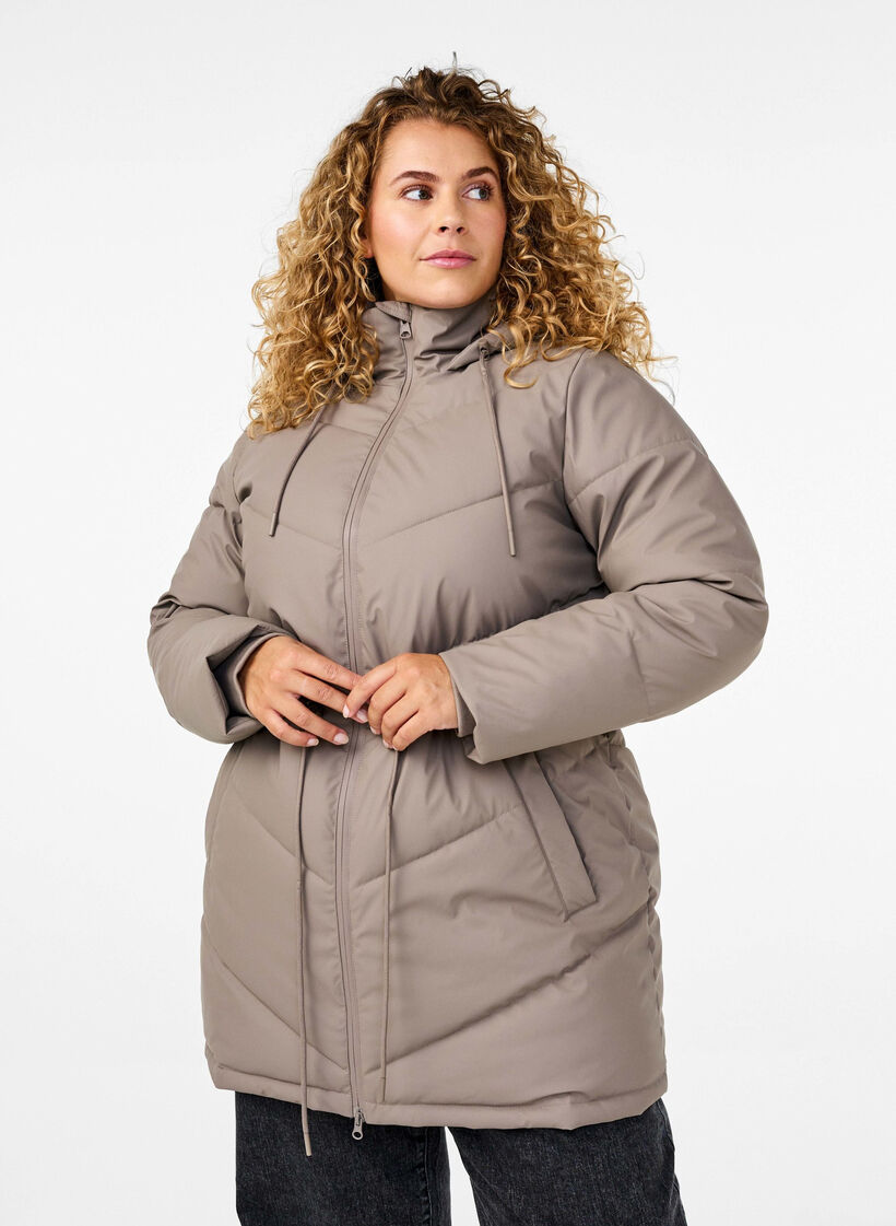 Vannavstøtende pufferjakke med hette, Beige, Model image number 0