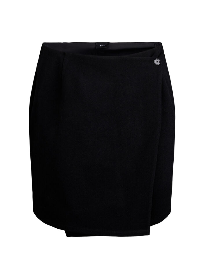 Omslag miniskjørt med knappdetaljer, Black, Packshot