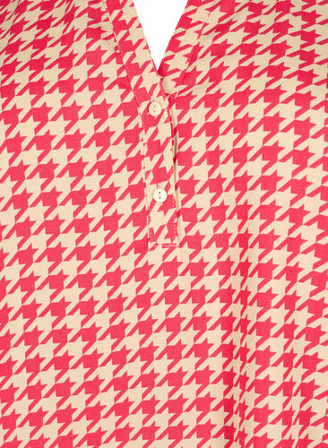 Bluse med vaffelsøm og v-utringning, Raspb. Houndsthooth, Packshot image number 2