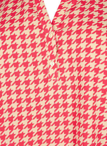 Bluse med vaffelsøm og v-utringning, Raspb. Houndsthooth, Packshot image number 2