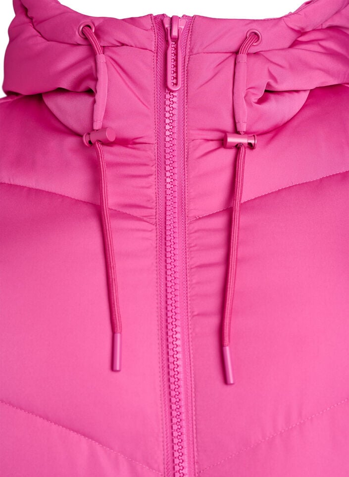 Lang pufferjakke med hette og lommer, Rosa, Packshot image number 2
