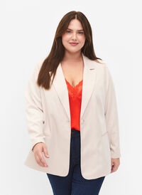 FLASH - Enkel blazer med knapp, Pumice Stone, Model