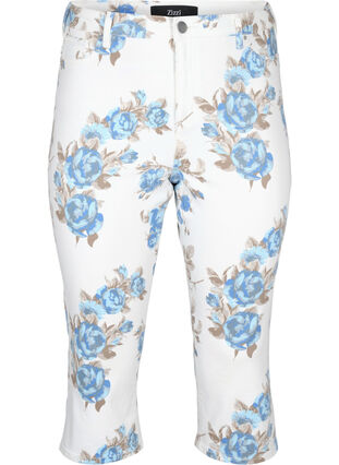 Amy Capri-jeans med høy midje og blomstermønster, White B.AOP, Packshot image number 0