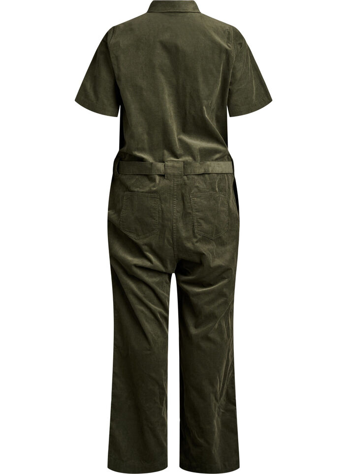 Cordfløyels jumpsuit med straight fit ben, Grønn, Packshot image number 1