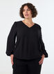 Viskosebluse med V-hals og ballongsilhuett, Svart, Model image number 0
