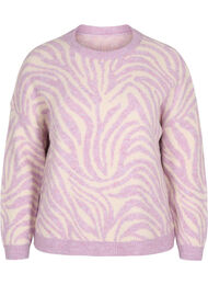 Strikket genser med mønster, Lavender  Mel Comb.