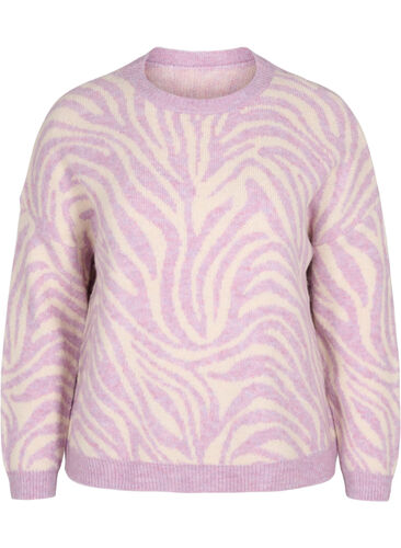 Strikket genser med mønster, Lavender  Mel Comb., Packshot image number 0
