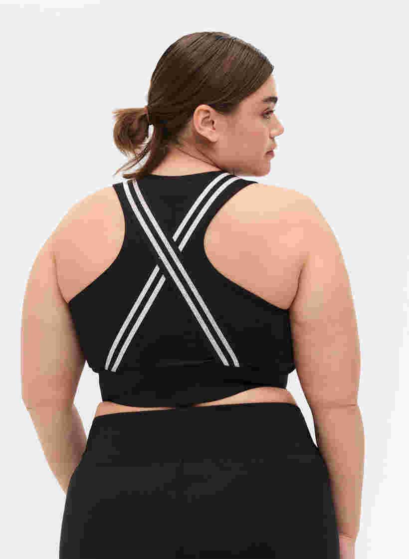 Sports-BH med glitter og krysset rygg, Black w. SilverLurex, Model image number 1