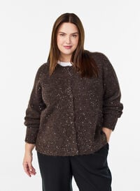 Strikkekardigan med paljetter, Brun Strikkekardigan med paljetter, Brun, Model