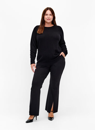 Bluse i strukturstrikket bomullskvalitet, Black, Model image number 2