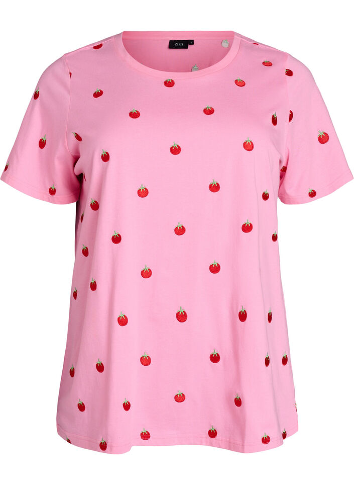 T-skjorte i &oslash;kologisk bomull med broderte motiv, Rosa, Packshot image number 0
