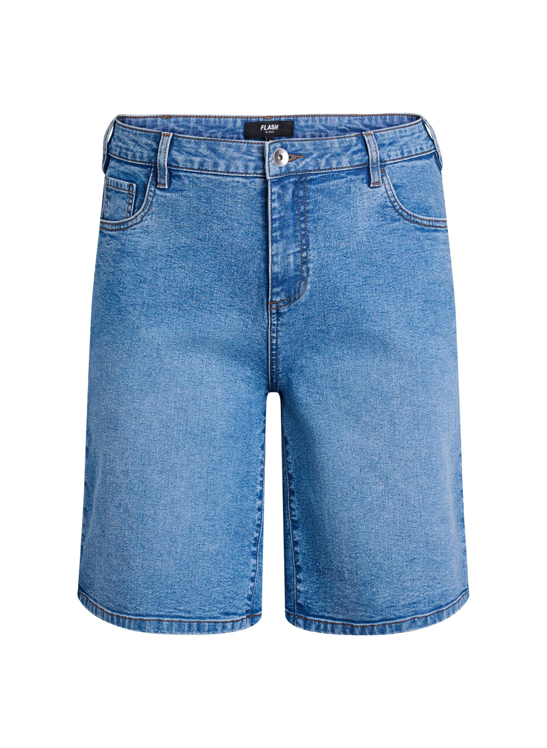 Zizzi L&oslash;se denimshorts med h&oslash;y midje, Bl&aring;, Packshot image number 0