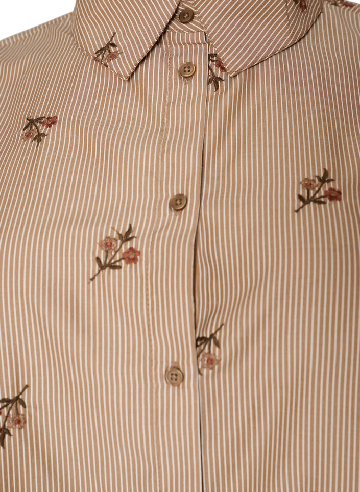 Stripete skjorte med broderte blomster, Brun, Packshot