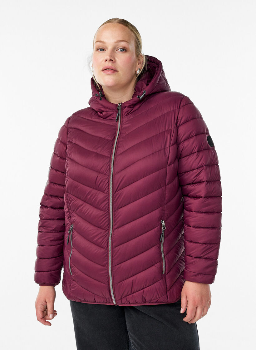 Lett jakke med hette, M&oslash;rk Bordeaux, Model image number 0