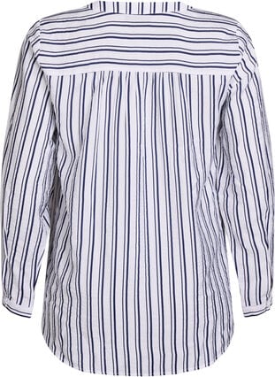 Zizzi FLASH - Stripete skjortebluse med V-hals, Hvit, Packshot image number 1