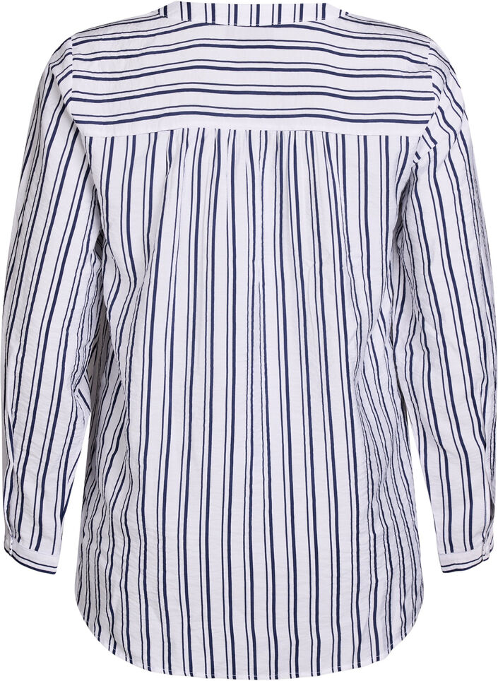FLASH - Stripete skjortebluse med V-hals, Hvit, Packshot image number 1