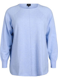 Strikket bluse med rund hals og strikket mønster, Della R. Blue Mel.