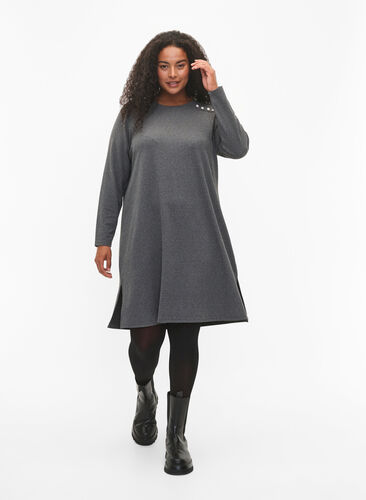 Langermet jerseykjole med knappedetaljer, Dark Grey Melange, Model image number 2