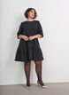 Jacquard kjole med glitrende detaljer og puff ermer, Svart, Model image number 1