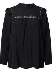 Viskosebluse med volanger og blonder