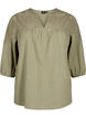 Bluse i bomullsblanding med lin og heklede detaljer, Deep Lichen Green, Packshot image number 0
