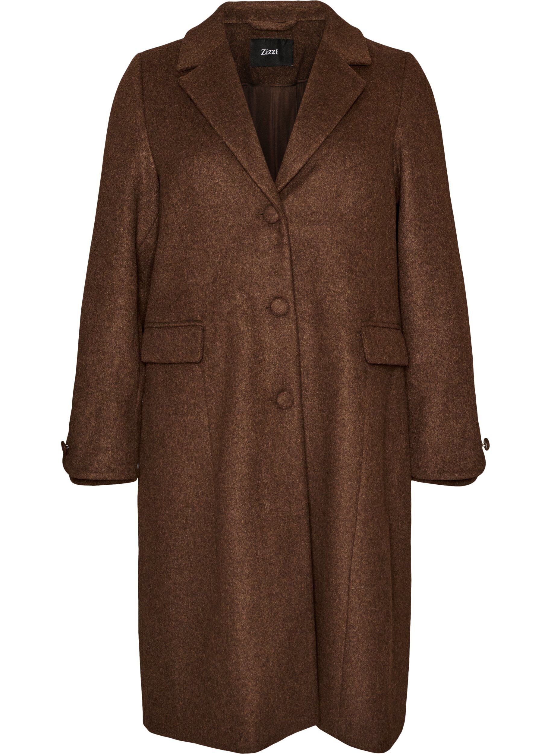 ZizziUllblandet k&aring;pe med slag og knapper, Brun, Packshot image number 0