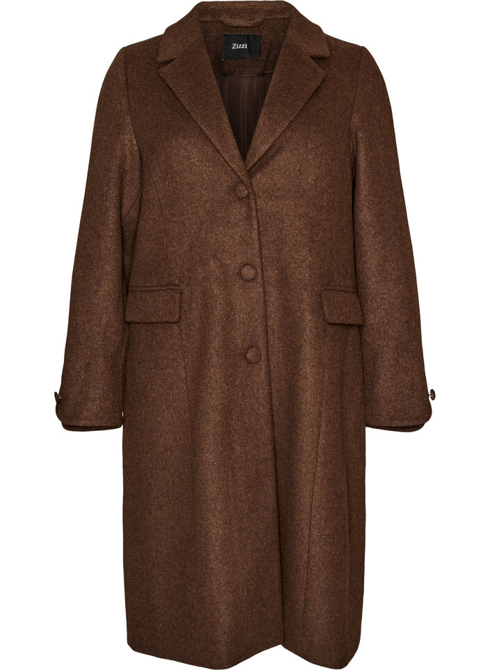 Ullblandet k&aring;pe med slag og knapper, Brun, Packshot image number 0