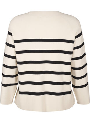 Zizzi Strikket bluse med rund hals og striper, Birch w. Black, Packshot image number 1