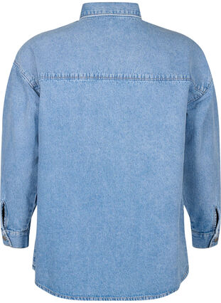 Løs jeansskjorte med brystlomme, Light blue denim, Packshot image number 1