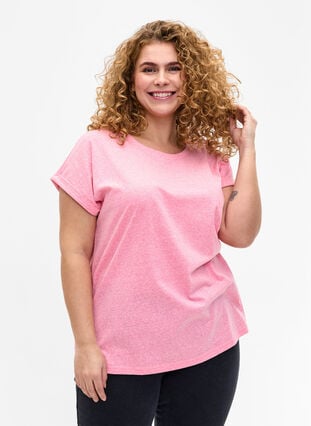 Melert T-skjorte med korte ermer, Strawberry Pink Mel., Model image number 0
