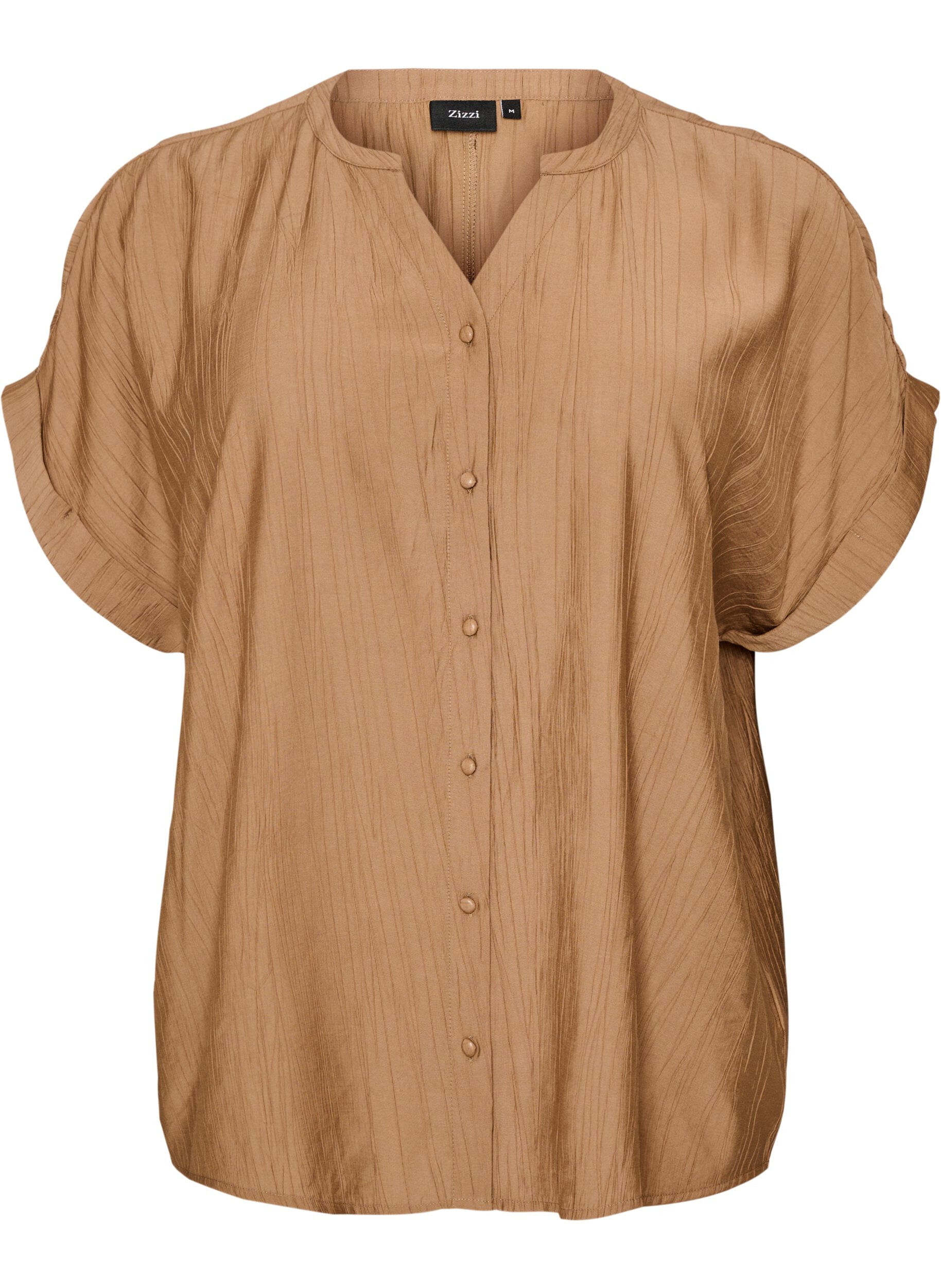 ZizziViskosebluse med knapper og tekstur, Brun, Packshot image number 0