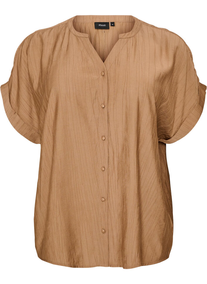 Viskosebluse med knapper og tekstur, Brun, Packshot image number 0
