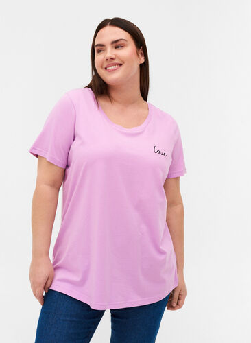 Kortermet t-skjorte med print, Violet Tulle, Model image number 0