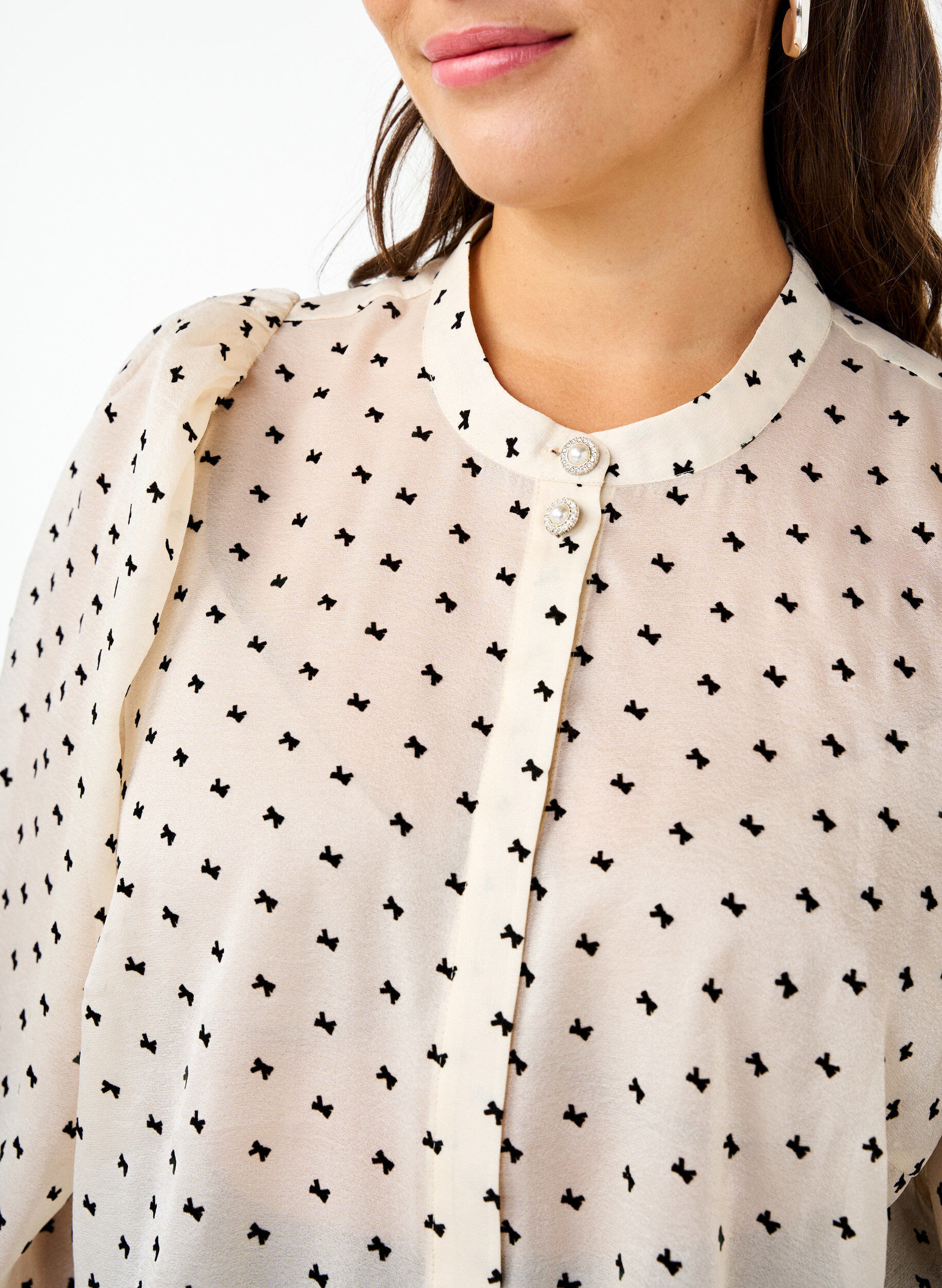 Zizzi Bluse med peplum og sl&oslash;yfer, Ecru w Bow, Model image number 2