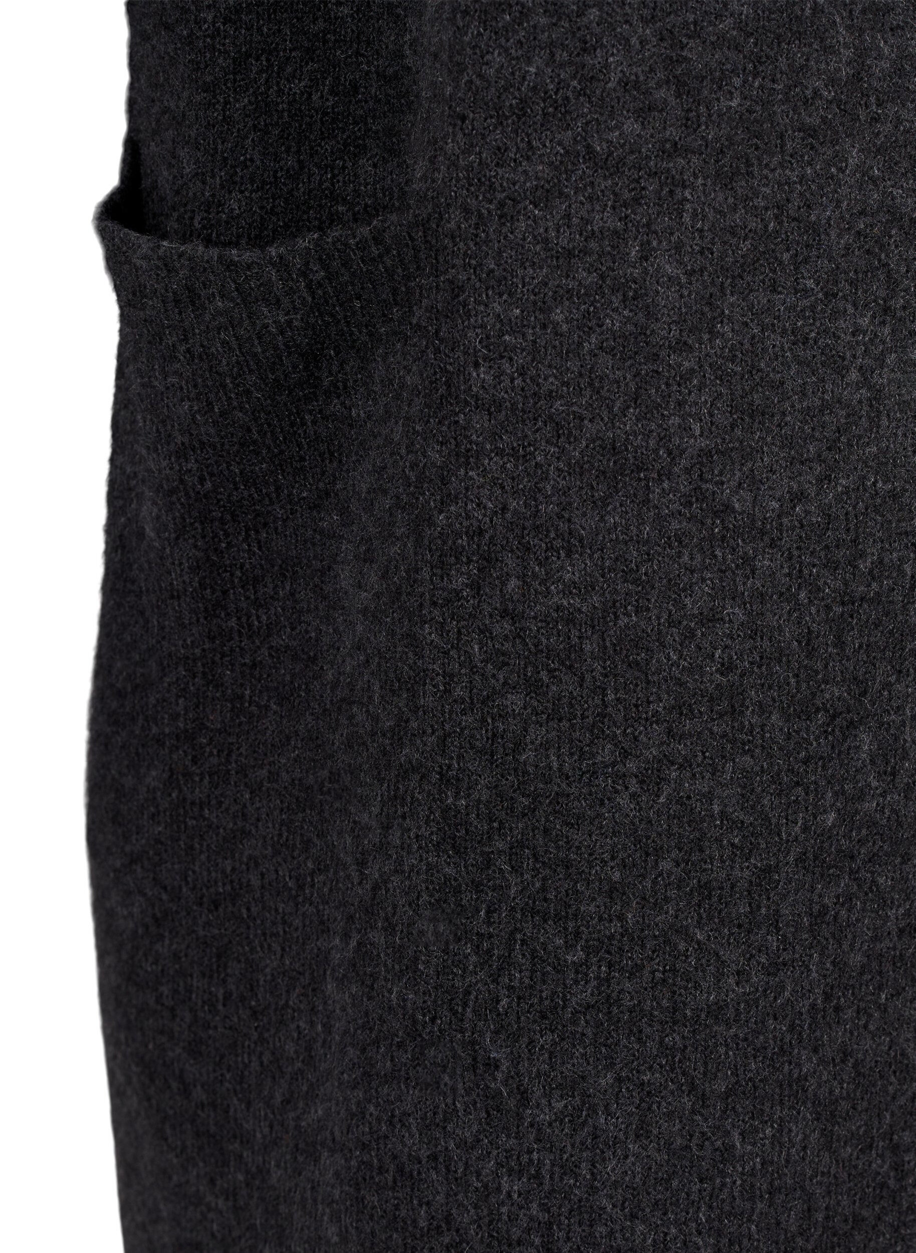 Zizzi Lang strikket cardigan med lommer, Dark Grey Melange, Packshot image number 2