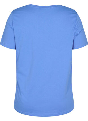 Kortermet T-skjorte i bomull med trykk, Ultramarine TEXT, Packshot image number 1